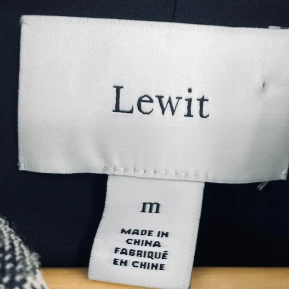 Lewit Chandler Plaid Peplum Jacket Blazer Wool Blend Black Beige Womens Medium